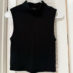 Zara Cropped Black Sleeveless Turtleneck Top